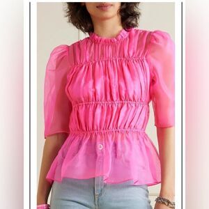 LES RÊVERIES Shirred Silk-Organza Top